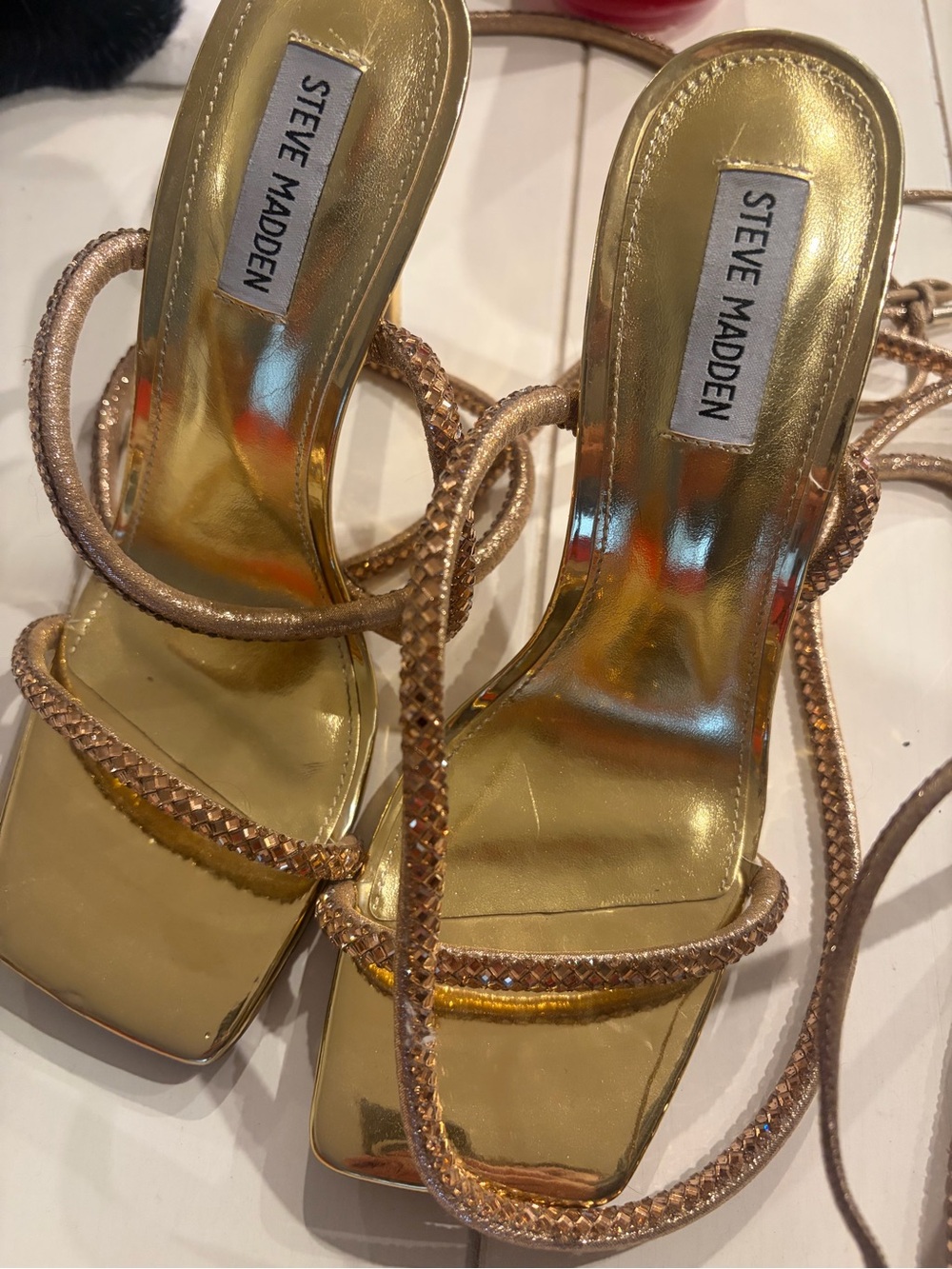 Steve Madden Metallic Gold Braided Strap Heels